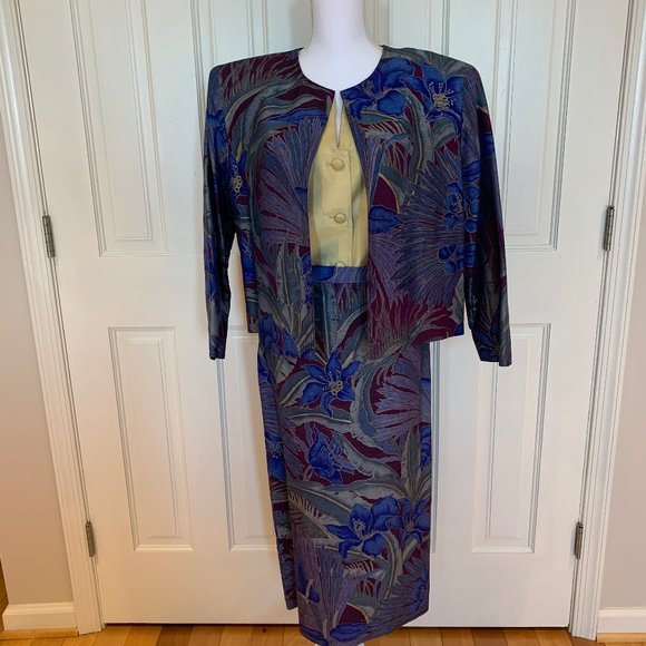 Couture 3 piece Silk Blouse & Skirt Set w/Blazer - Picture 1 of 11